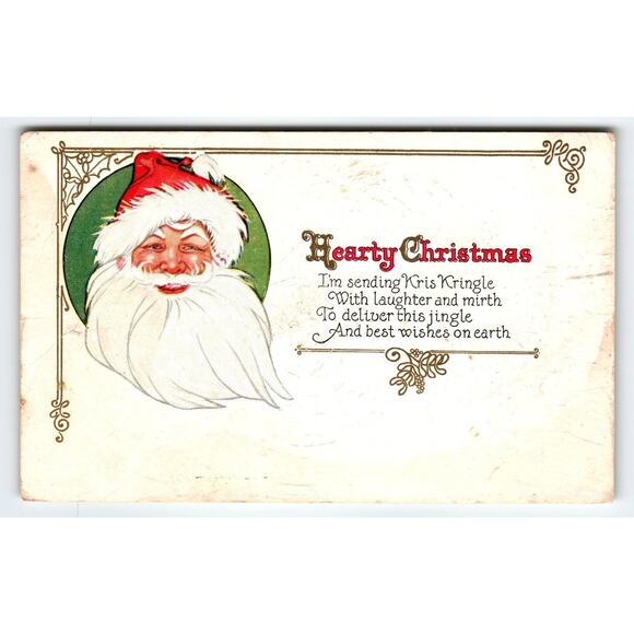 Vintage Santa Claus Hearty Christmas Postcard Holiday Wishes Antique - Picture 1 of 2